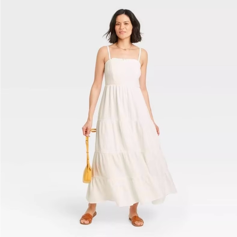 NWOT Never Worn Knox Rose White Sleeveless Tiered Maxi Dress w/ lining size XS